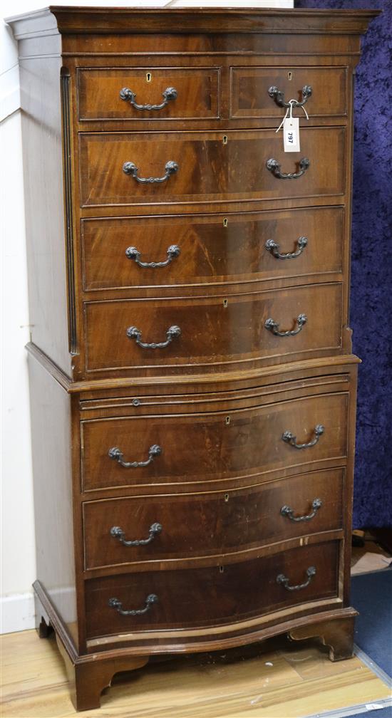 A walnut serpentine chest on chest W.72cm